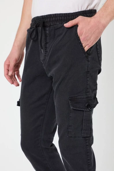 Erkek Füme Yan Cepli Bel Paça Lastikli Jogger Pantolon - 2