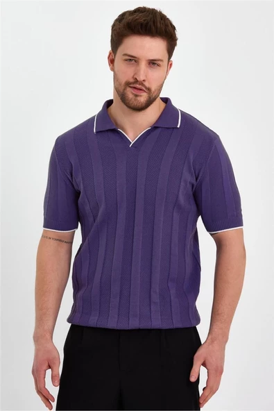 Erkek Polo Yaka Çizgili Triko T-Shirt - 9