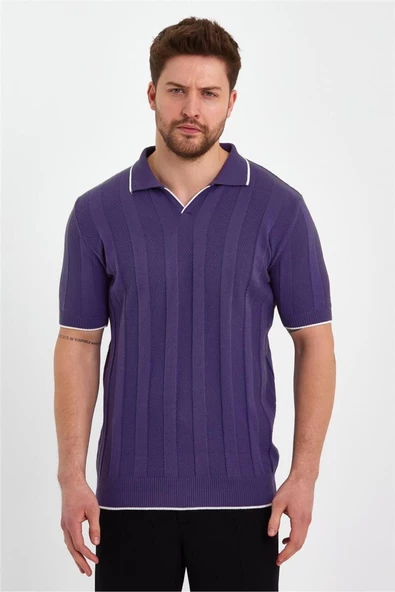 Erkek Polo Yaka Çizgili Triko T-Shirt - 6
