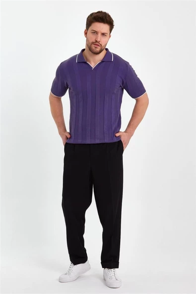Erkek Polo Yaka Çizgili Triko T-Shirt - 10