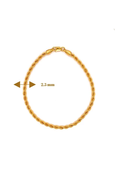 14 Ayar Altın Halat 2,5 mm Zincir Bileklik - 3