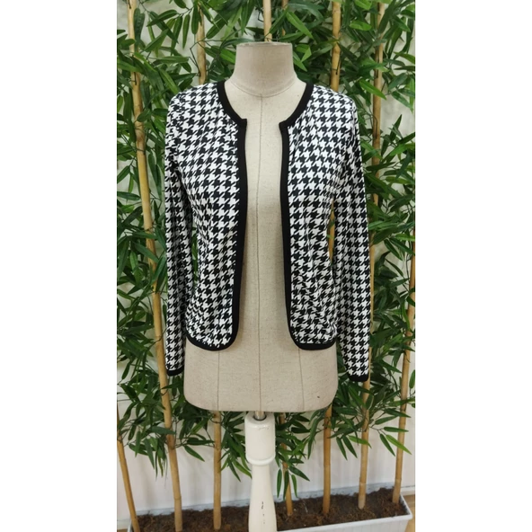 Lucky Life Kadın Uzun Kollu Kaz Ayağı Desenli şardonlu Dalgıç Ceket - Resim 4