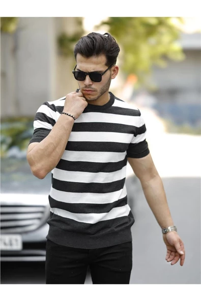 Erkek Polo Yaka Çizgili Triko T-Shirt - 12