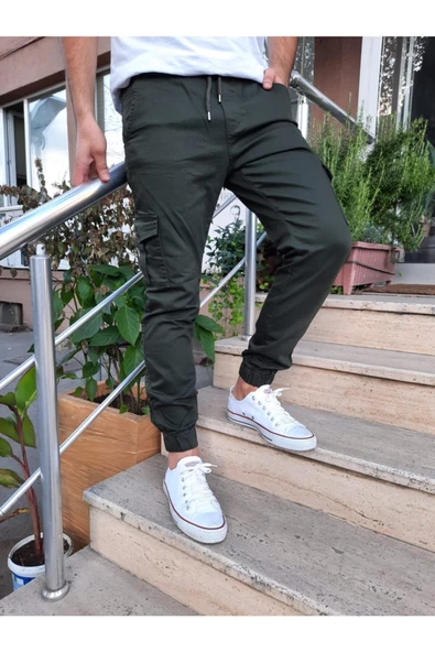 Erkek Bej Paça Lastikli Likralı Jogger Pantolon - 11