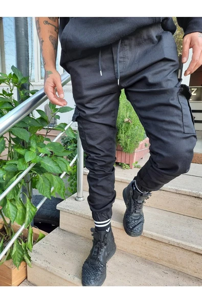 Erkek Füme Yan Cepli Bel Paça Lastikli Jogger Pantolon - 8