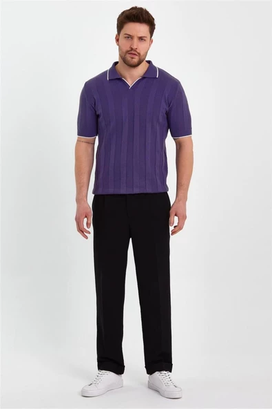 Erkek Polo Yaka Çizgili Triko T-Shirt - 8