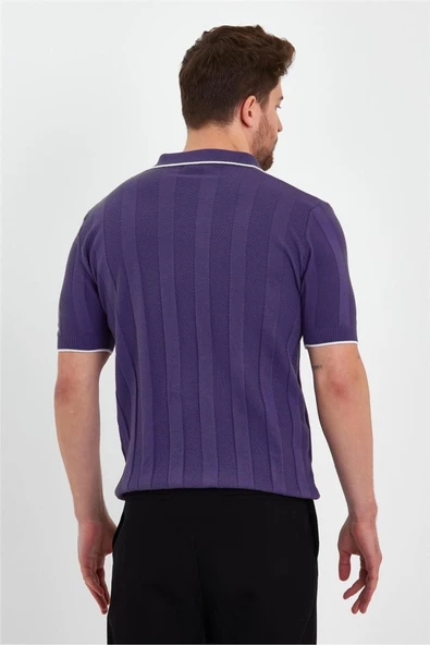 Erkek Polo Yaka Çizgili Triko T-Shirt - 7
