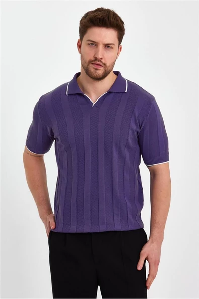 Erkek Polo Yaka Çizgili Triko T-Shirt - 5