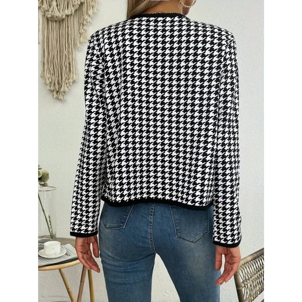 Lucky Life Kadın Uzun Kollu Kaz Ayağı Desenli şardonlu Dalgıç Ceket ürün görseli 1