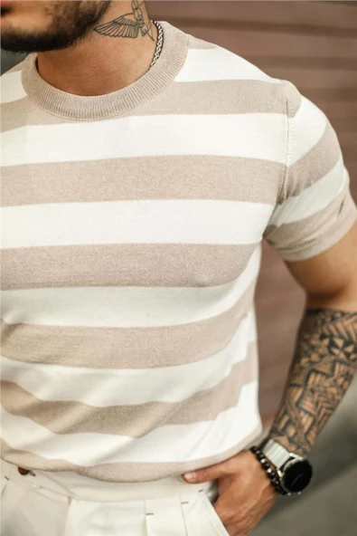 Erkek Polo Yaka Çizgili Triko T-Shirt - 2