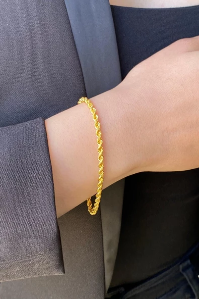 14 Ayar Altın Kalın Halat 3.5 mm Zincir Bileklik - 2