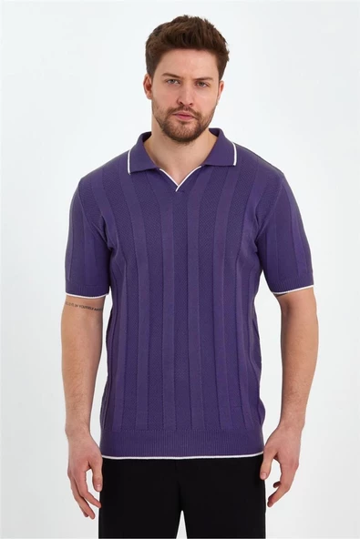 Erkek Polo Yaka Çizgili Triko T-Shirt - 11