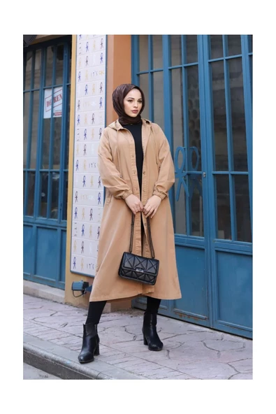 Denim Kapşonlu Kap- Denim Pardesü - 9