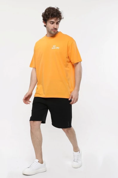 ERKEK BASKILI KISA KOLLU BİSİKLET YAKA OVERSIZE TİŞÖRT KAR MELANJ - 6