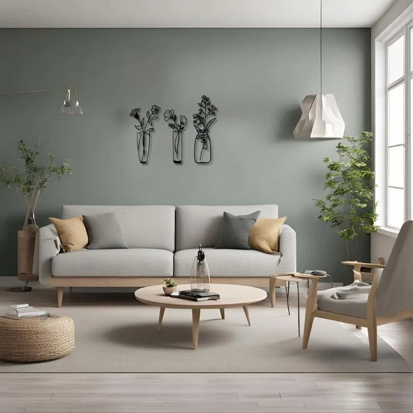 Sanatsal Metal Tablo 3 Çiçek (3 Flower) Metal Duvar Tablosu Doğal - Resim 5