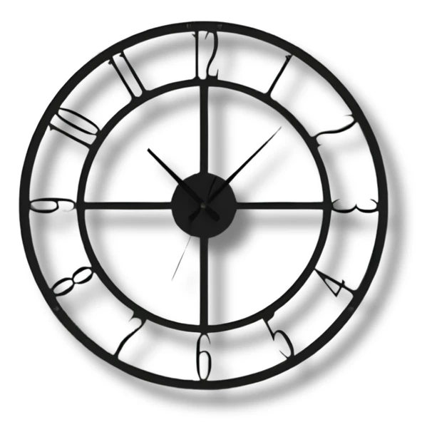 Metal Duvar Saati Türkçe Rakamlı Sessiz Siyah Dekoratif Saat - Resim 5