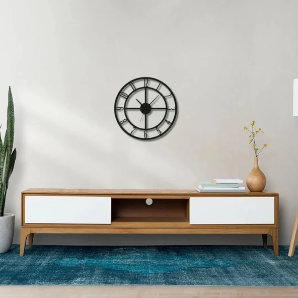 Metal Duvar Saati Türkçe Rakamlı Sessiz Siyah Dekoratif Saat - Resim 4