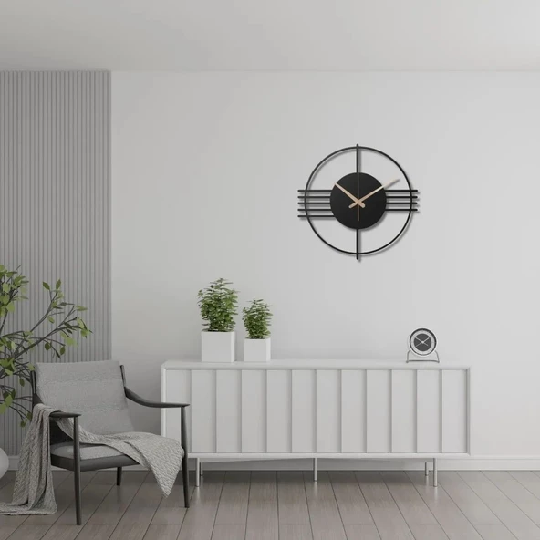 Metal Duvar Saati Düz Çizgili Sade Dekoratif Saat - 4