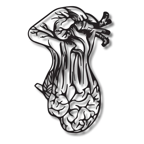 Lazer Kesim Metal Duvar Dekoru Kalp ve Beyin(Heart and Brain) Metal Duvar Tablosu Soyut