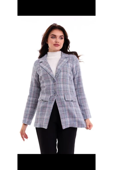 Ekoseli Tüvit Blazer Ceket