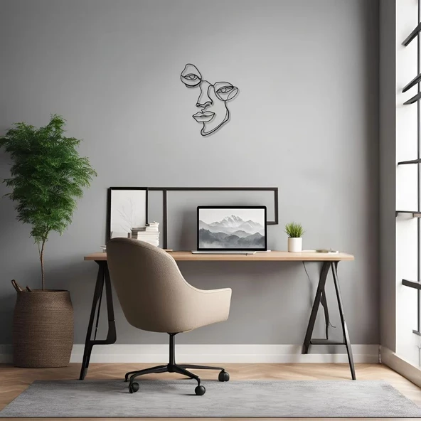 Lazer Kesim Metal Duvar Dekoru Yarım Yüz (Half Face) Metal Duvar Tablosu Soyut - Resim 4