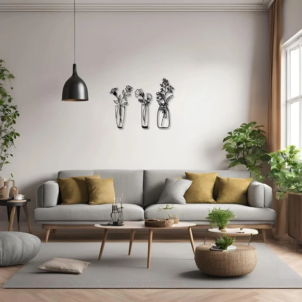 Sanatsal Metal Tablo 3 Çiçek (3 Flower) Metal Duvar Tablosu Doğal - Resim 4