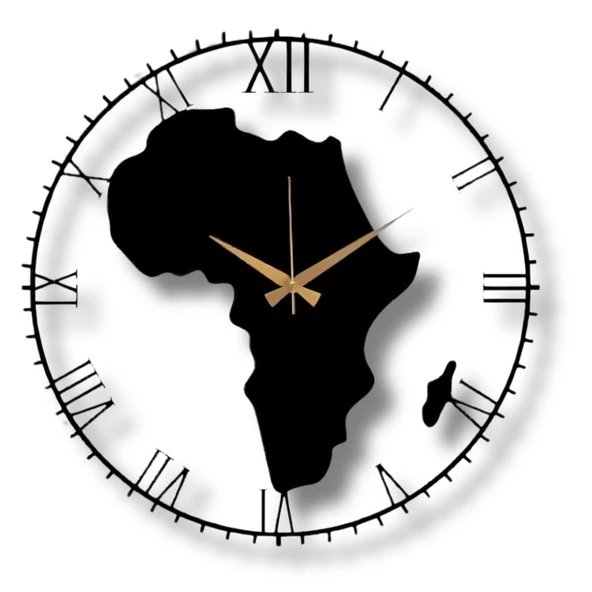 Metal Duvar Saati Afrika Kıta Harita Dekoratif Saat - 5