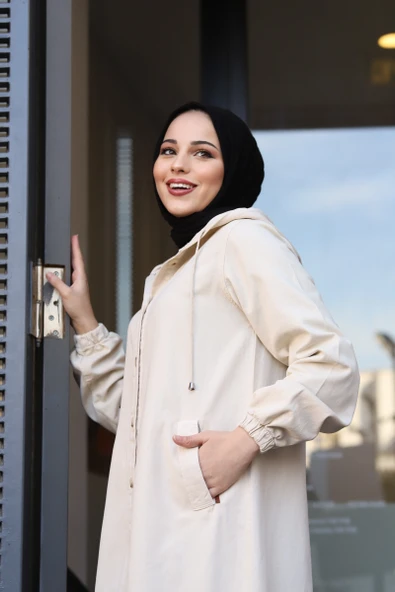 Denim Kapşonlu Kap- Denim Pardesü - 6