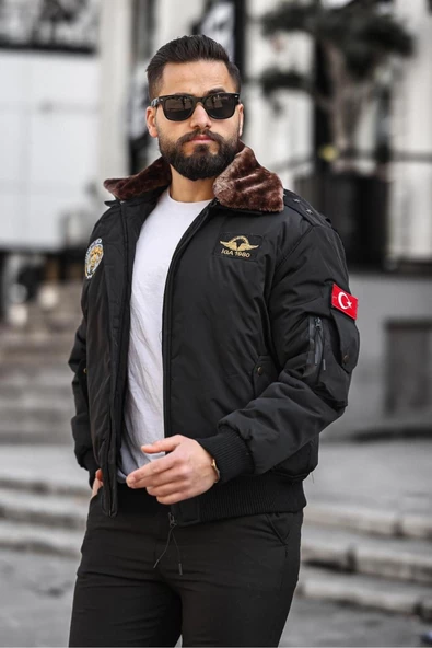 Yakası Kürklü Apoletli Erkek Pilot Mont - 8