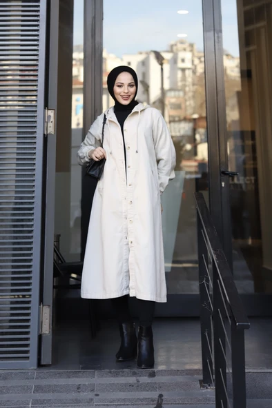 Denim Kapşonlu Kap- Denim Pardesü - 5