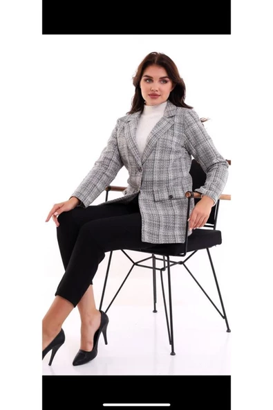 Ekoseli Tüvit Blazer Ceket - 3