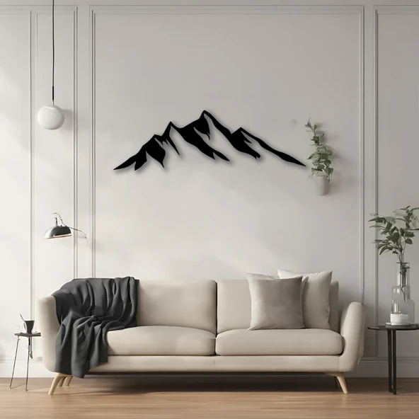 Şık Metal Tablo Dağ Silüeti (Dark Mountain) Metal Duvar Tablosu Doğal - Resim 4