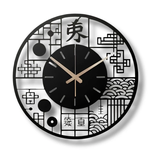 Metal Duvar Saati Senn / İzumi Japon Sanat Temalı Dekoratif Saat - 5