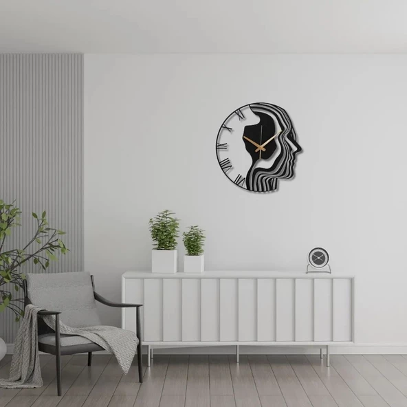 Metal Duvar Saati Porte Sanat Görünümlü Dekoratif Saat - 3
