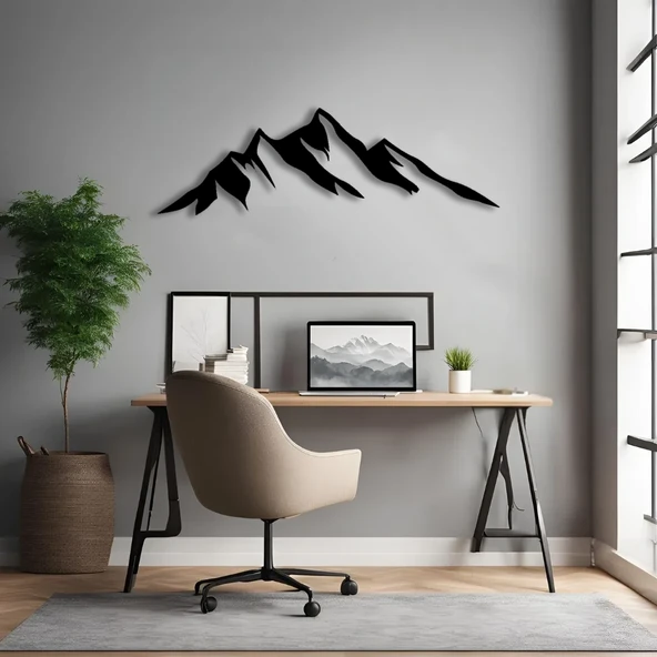 Şık Metal Tablo Dağ Silüeti (Dark Mountain) Metal Duvar Tablosu Doğal - Resim 2
