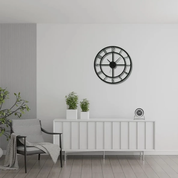 Metal Duvar Saati Türkçe Rakamlı Sessiz Siyah Dekoratif Saat - Resim 2