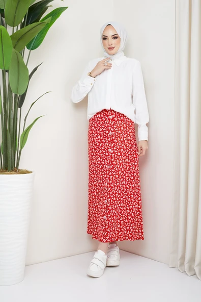 Düğmeli  Viscon Etek - 11