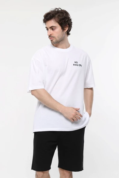 ERKEK BASKILI KISA KOLLU BİSİKLET YAKA OVERSIZE TİŞÖRT KAR MELANJ - 12