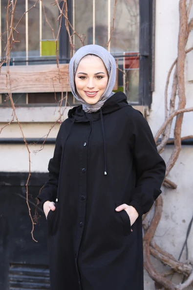 Denim Kapşonlu Kap- Denim Pardesü - 11