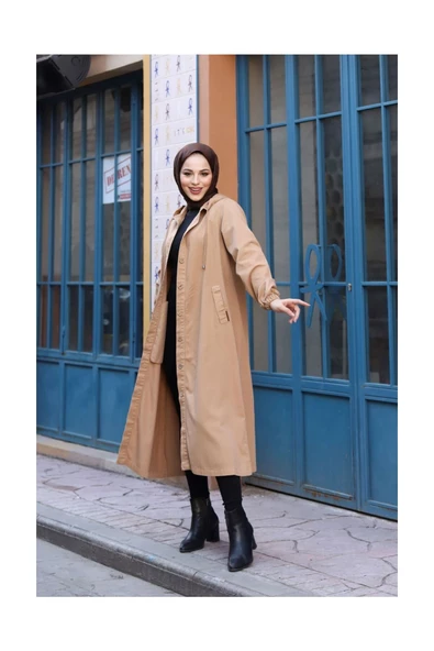 Denim Kapşonlu Kap- Denim Pardesü - 12