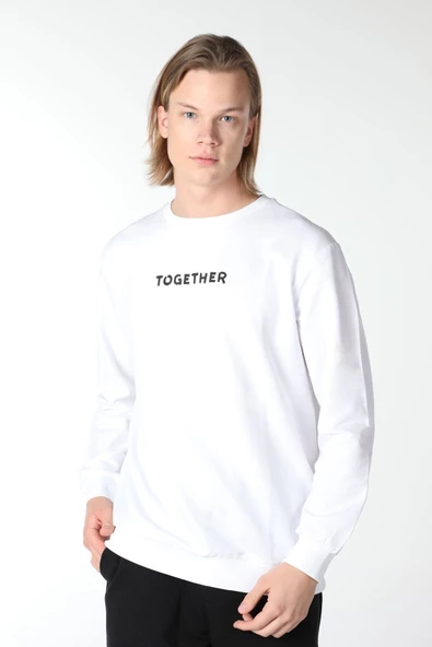 Erkek Baskılı Sweat Beyaz - 5