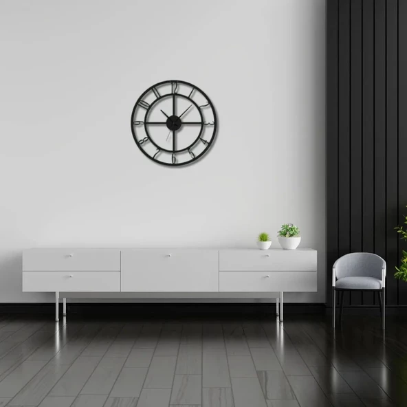 Metal Duvar Saati Türkçe Rakamlı Sessiz Siyah Dekoratif Saat - Resim 3