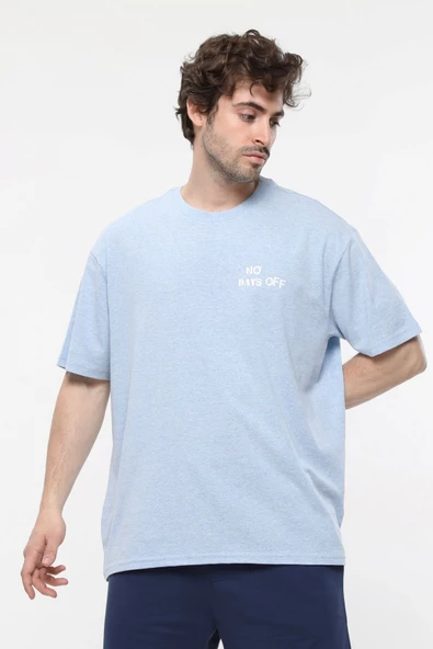 ERKEK BASKILI KISA KOLLU BİSİKLET YAKA OVERSIZE TİŞÖRT KAR MELANJ - 5