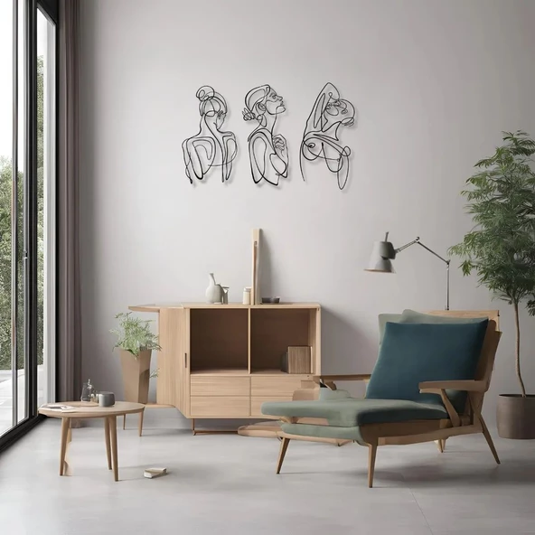 Metal Duvar Dekorasyonu 3 Parça Soyut Kadın (3 Pieces Abstract Woman) Metal Duvar Tablosu Soyut - Resim 4