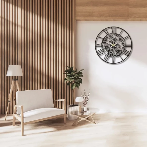 Metal Duvar Saati Flora Temalı Dekoratif Saat - 4