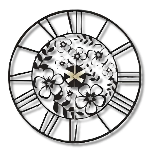 Metal Duvar Saati Flora Temalı Dekoratif Saat - 5