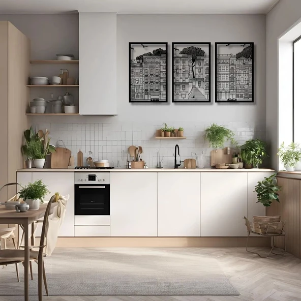 Şık Metal Tablo 3 Parçalı Şehir (3 Piece City) Metal Duvar Tablosu Sanat - Resim 4