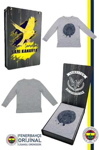 Fenerbahçe Orijinal Lisanslı Yaldızlı Fb Logo Gri Çocuk Sweat Hediyelik Ahşap Kutulu