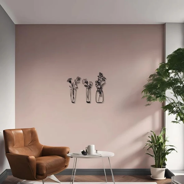 Sanatsal Metal Tablo 3 Çiçek (3 Flower) Metal Duvar Tablosu Doğal - Resim 2