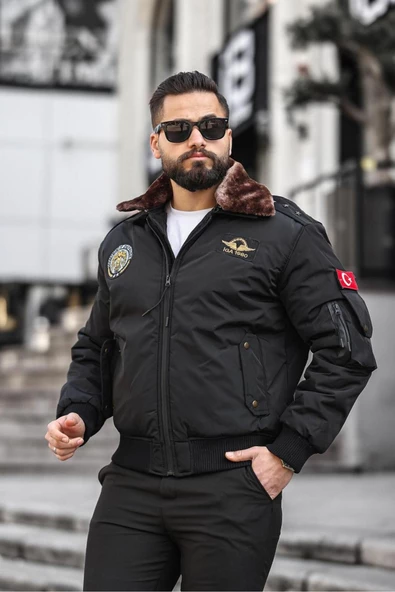 Yakası Kürklü Apoletli Erkek Pilot Mont - 11